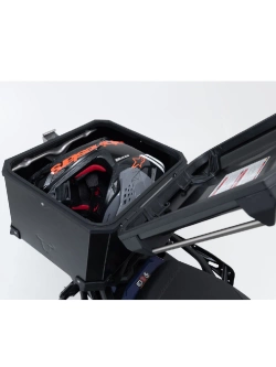 Zestaw: kufer centralny srebrny TRAX ADV + stelaż Adventure-rack SW-Motech Moto Guzzi V85 TT Strada (24-) [poj.: 38 L]