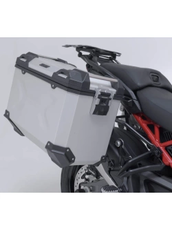 Zestaw: kufry boczne TRAX ADV + stelaże PRO SW-Motech Ducati Multistrada V4/ S/ Pikes Peak (24-) srebrne [poj.: 2 x 45 L]