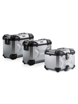 Zestaw: kufry boczne 37/45 + kufer centralny + stelaże TRAX ADV SW-Motech Moto Guzzi V85 TT (24-) srebrne