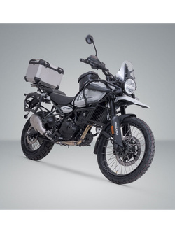 Zestaw: kufer centralny srebrny TRAX ADV + stelaż Adventure-rack SW-Motech Royal Enfield Himalayan 450 (23-) [poj.: 38l]