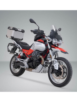 Zestaw: kufer centralny srebrny TRAX ADV + stelaż Adventure-rack SW-Motech Moto Guzzi V85 TT/ Travel (24-) [poj.: 38 L]