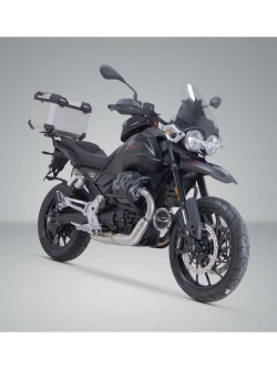 Zestaw: kufer centralny srebrny TRAX ADV + stelaż Adventure-rack SW-Motech Moto Guzzi V85 TT Strada (24-) [poj.: 38 L]