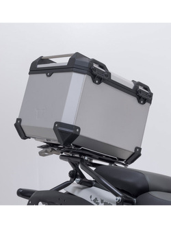 Zestaw: kufer centralny srebrny TRAX ADV + stelaż Adventure-rack SW-Motech Royal Enfield Himalayan 450 (23-) [poj.: 38l]